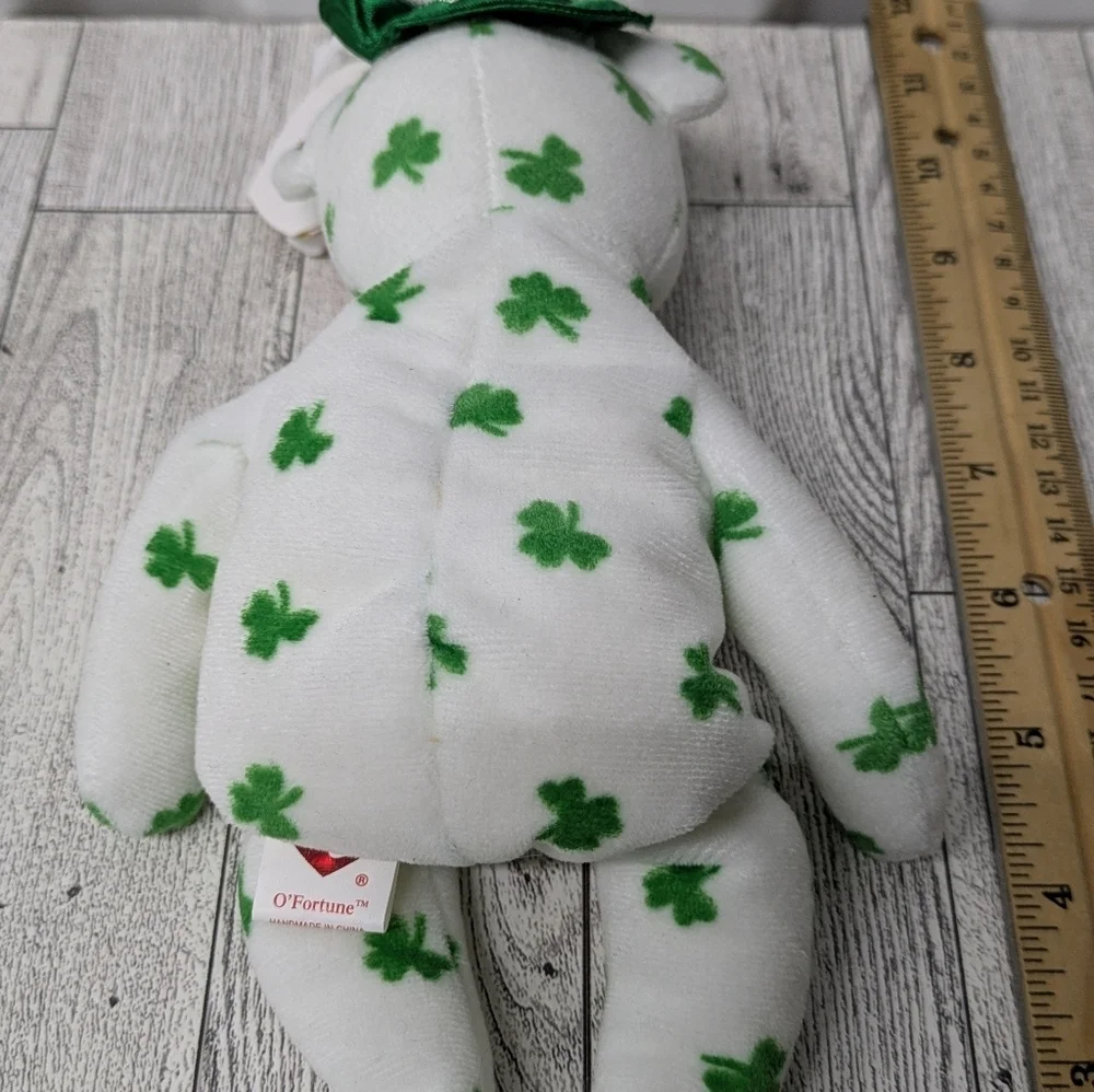Ty O Fortune Shamrock Bear with Green Hat and Bow